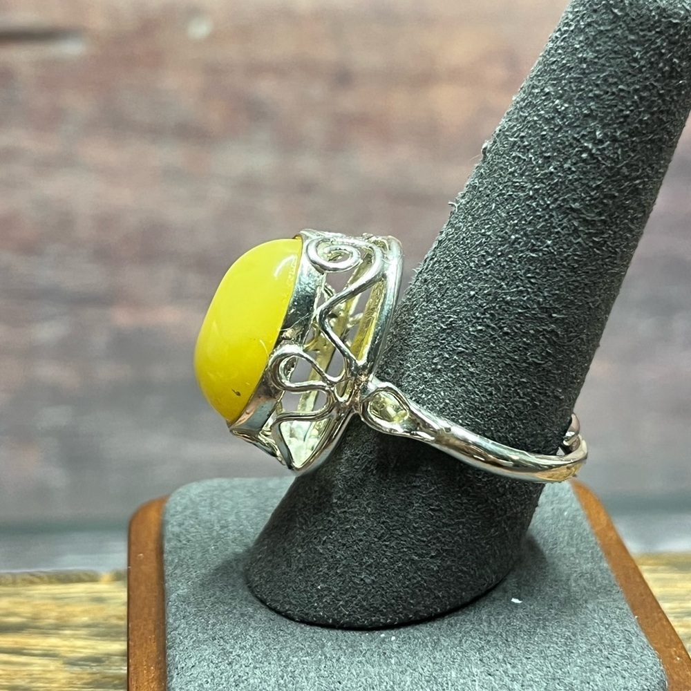 Sterling Silver Butterscotch Amber Ring – Size 9, Adjustable, Statement Ring - Picture 8 of 8